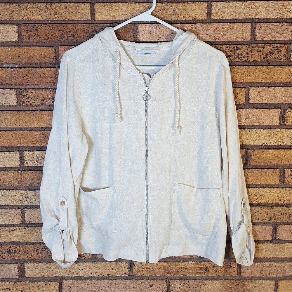 J. Jill Small Petite Cream Linen Blend Jacket with Hood